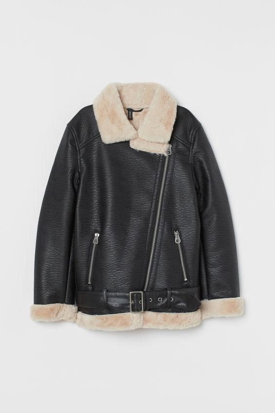 Fur Trim Leather Coat